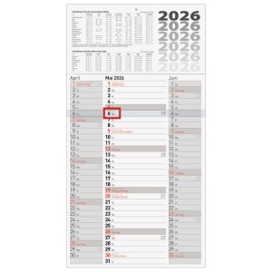 Brunnen Dreimonatskalender 2026 30 x 60 cm 1 Seite = 3 Monate
