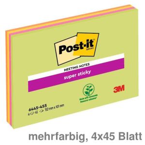 Post-it Haftnotizen Meeting Notes mehrfarbig 101x152mm 4x45Bl.