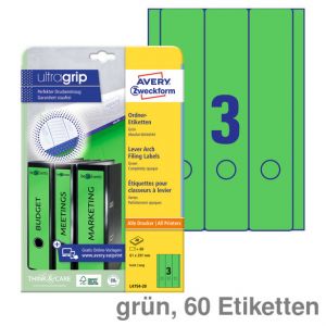 Avery Zweckform Ordner-Rückenschilder UltraGrip grün 61x297mm 60Et.