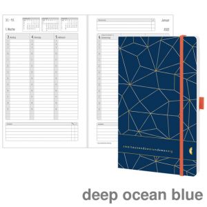 Chronoplan Buchkalender 2023 Chronobook Origins A5 deep ocean blue 2 Seiten = 1 Woche