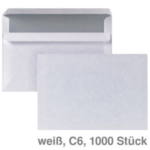 Briefumschlag C6, ohne Fenster, selbstklebend 114x162mm weiß 1.000St.