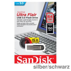 SanDisk USB-Stick 3.0 Ultra Flair silber/schwarz 64GB