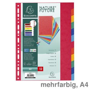 Exacompta Karton-Register A4 Nature Future , 12-teilig blanko mehrfarbig 225x297mm