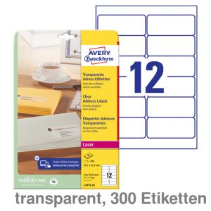Avery Zweckform Folien-Etiketten A4 transparent 99,1x42,3mm 300Et.