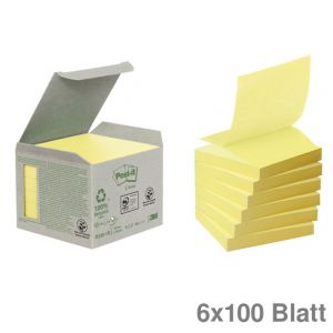Post-it Haftnotizen Z-Notes Recycling gelb 76x76mm 6x100Bl.