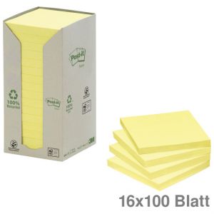 Post-it Haftnotizen Recycling Tower gelb 76x76mm 16x100Bl.