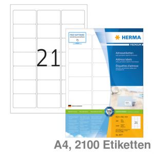 Herma Universal-Etiketten A4 Premium weiß 38,1x63,5mm 2.100Et.