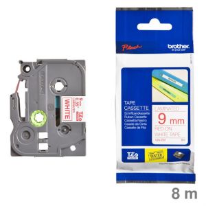 Brother Schriftband TZe weiß / rot 9mmx8m