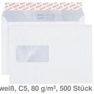Elco Briefumschlag C5 Premium , mit Fenster, haftklebend weiß 80g/m² 500St.