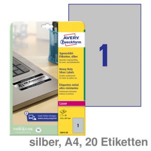 Avery Zweckform Typenschild-Etiketten A4 silber 210x297mm 20Et.