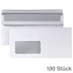 Briefumschlag DL, mit Fenster, selbstklebend 110x220mm weiß 100St.
