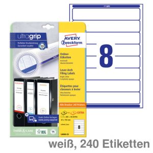 Avery Zweckform Ordner-Rückenschilder UltraGrip weiß 34x192mm 240Et.