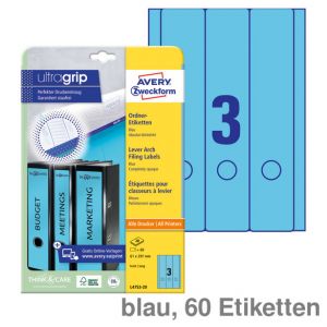 Avery Zweckform Ordner-Rückenschilder UltraGrip blau 61x297mm 60Et.