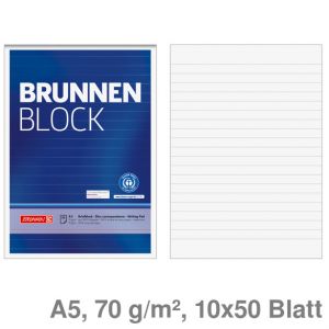 Brunnen Briefblock A5 Brunnen Block , Recyclingpapier liniert 70 g/m² 50Bl. 10St.