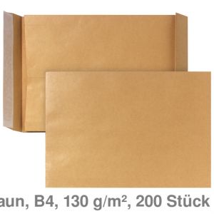 Faltentasche B4, ohne Fenster 40mm Klotzboden braun 130 g/m² 200St.