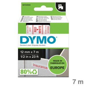 Dymo Schriftband D1 weiß / rot 12mmx7m