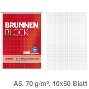 Brunnen Briefblock A5 Brunnen Block , Recyclingpapier kariert 70 g/m² 50Bl. 10St.