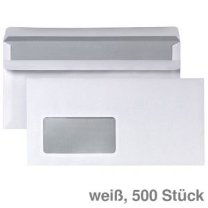 Briefumschlag DL, mit Fenster, selbstklebend weiß 110 x 220 mm 500St.