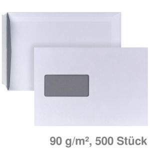 Versandtasche C5,mit Fenster, haftklebend weiß 90 g/m² 500St.
