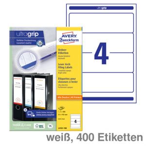 Avery Zweckform Ordner-Rückenschilder UltraGrip weiß 61x192mm 400Et.