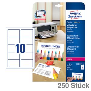 Avery Zweckform Visitenkarten Premium 270 g/m² weiß, für Laser 250St.