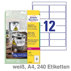 Avery Zweckform Folien-Etiketten A4, wetterfest weiß 99,1x42,3mm 240Et.