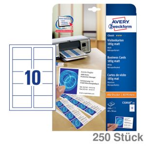 Avery Zweckform Visitenkarten Classic 185 g/m² weiß, für Inkjet&Laser 250St.
