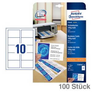 Avery Zweckform Visitenkarten Classic 185 g/m² weiß, für Inkjet&Laser 100St.