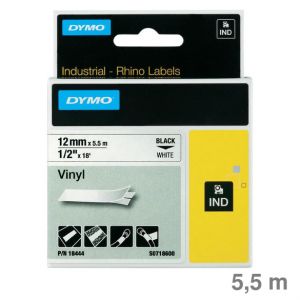 Dymo Schriftband IND Vinyl weiß / schwarz 12mm