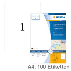 Herma Folien-Etiketten A4 Special , matt transparent 210x297mm 100Et.