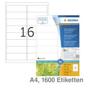 Herma Universal-Etiketten A4 Special , Recycling weiß 99,1x33,8mm 1.600Et.