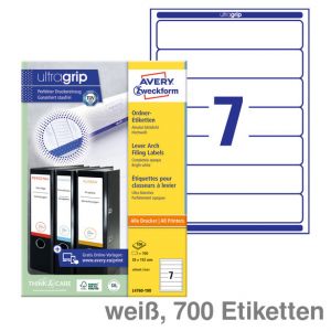 Avery Zweckform Ordner-Rückenschilder UltraGrip weiß 38x192mm 700Et.