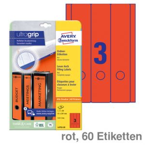 Avery Zweckform Ordner-Rückenschilder UltraGrip rot 61x297mm 60Et.
