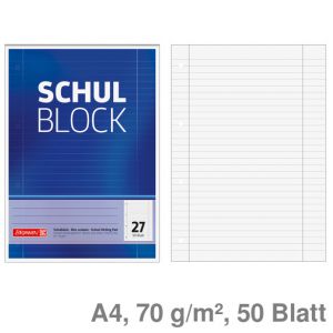 Brunnen Briefblock A4 Schul Block 4-fach gelocht liniert (Lineatur 27) 70 g/m² 50Bl.