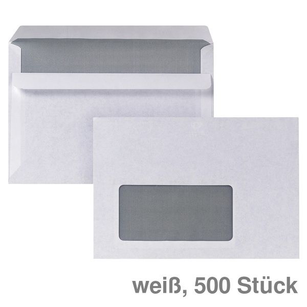 500 Briefumschläge C6 mit Fenster 114 x 162 mm selbstklebend weiß 75g/qm 